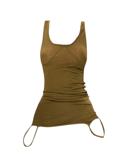 Green Knitted Double-strap Vest Slimming Top For Women