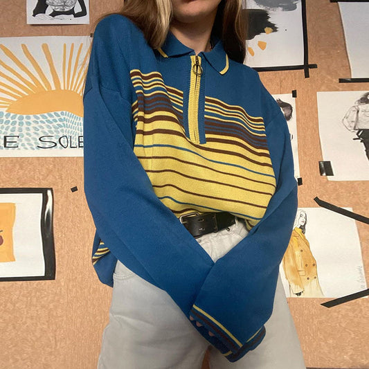 Jacqueline – Vintage Gestreepte Polo met Rits