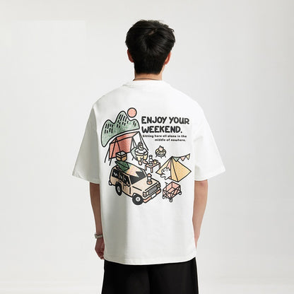 Leah – Outdoor Camping T-shirt met Landschapsprint