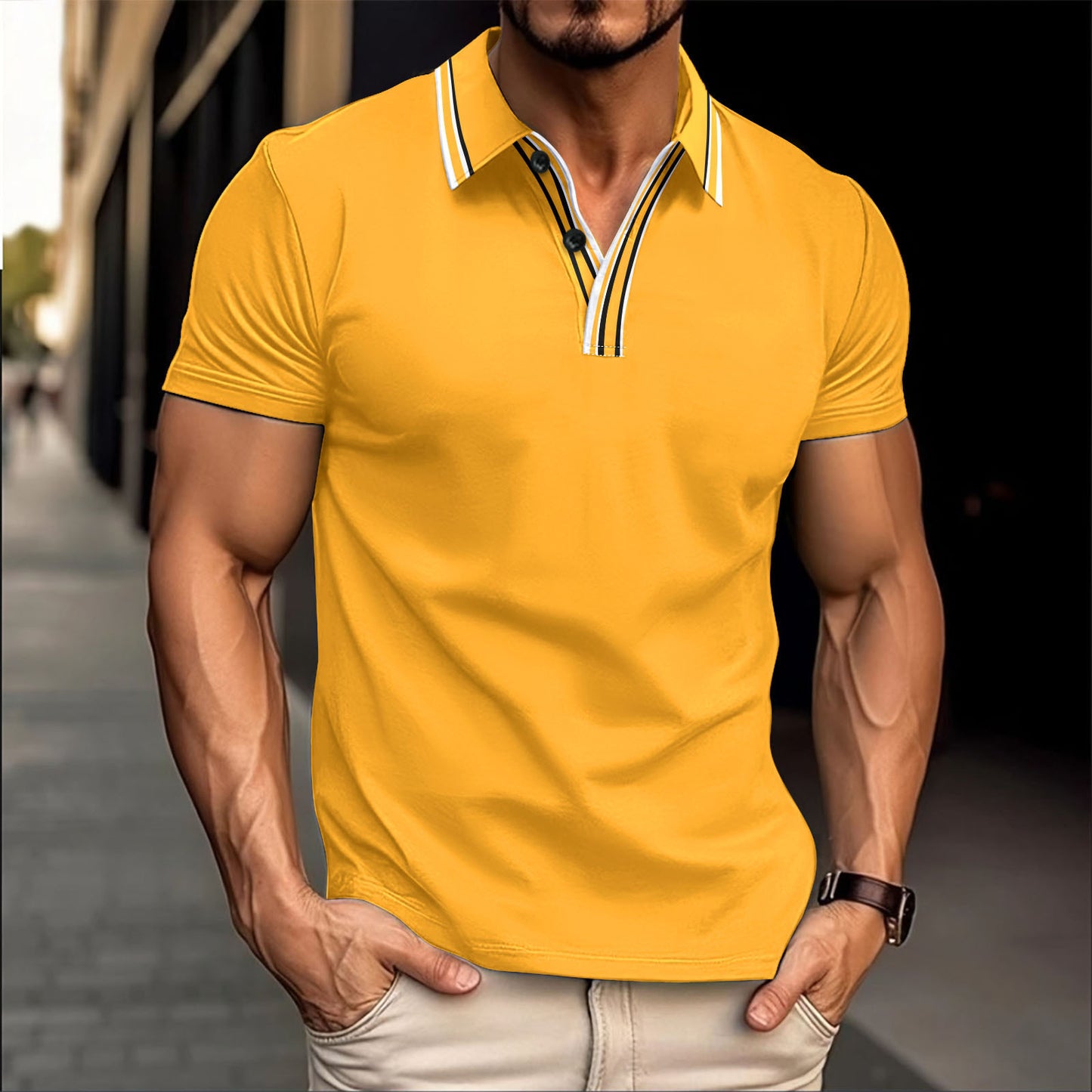 Ryan – Gestreept Poloshirt met Knoopsluiting en Korte Mouwen