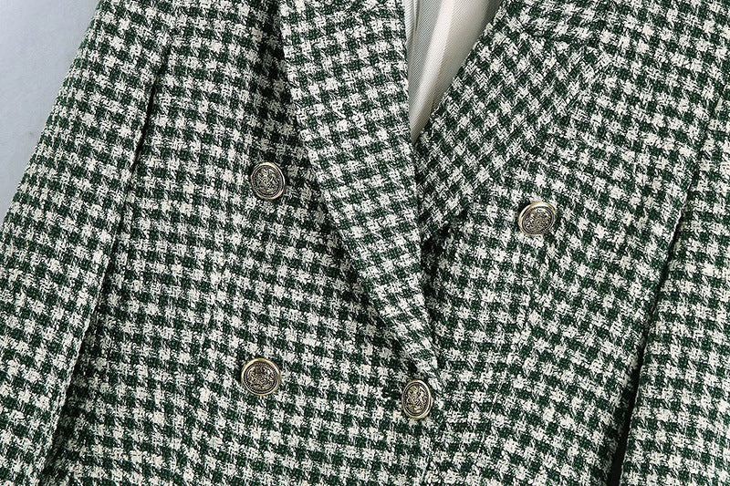 Julie – Getextureerde Dubbelrij Blazer met Uitlopende Broek