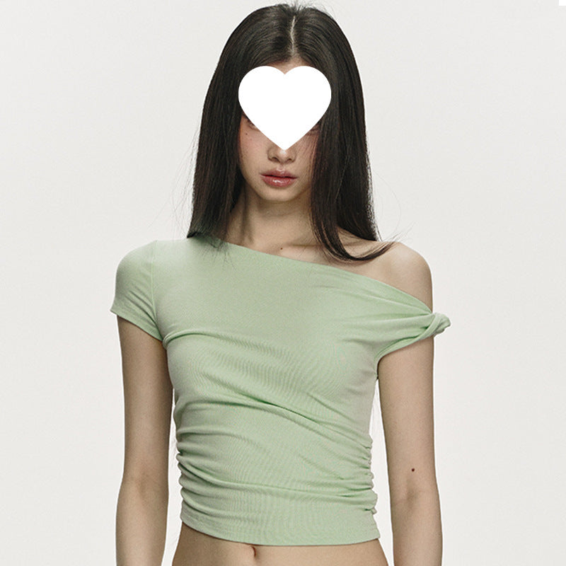 Pure Desire Style Short Cotton Short Sleeve Slim Slimming Sense Of Design Top For Women