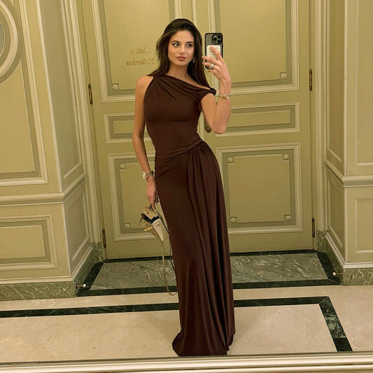 Women's Twisted Waist Irregular Pleated Sexy Dress