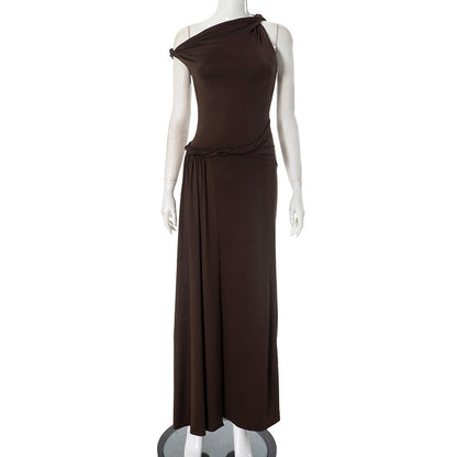 Women's Twisted Waist Irregular Pleated Sexy Dress