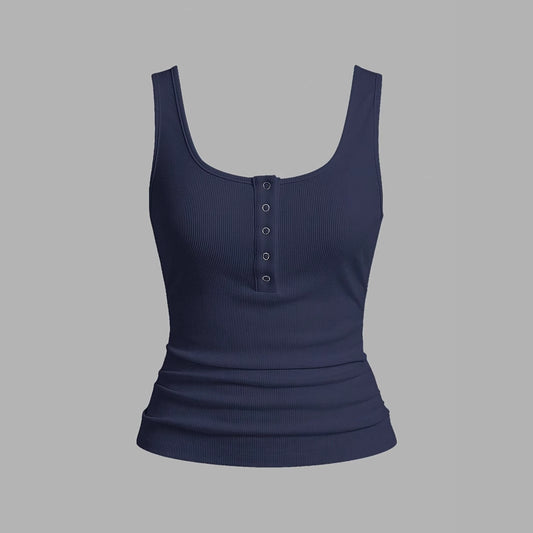 Women's Summer Button Vest Solid Color Texture Pullover