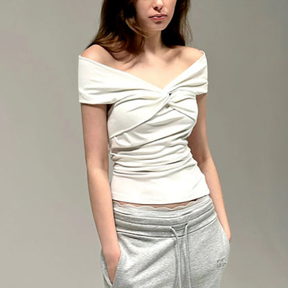 Pleated Kink Stacking Short Sleeve Comfortable Top