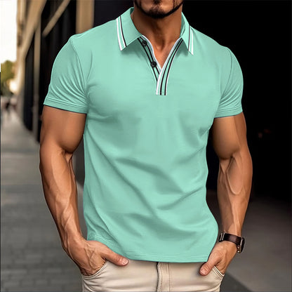Ryan – Gestreept Poloshirt met Knoopsluiting en Korte Mouwen