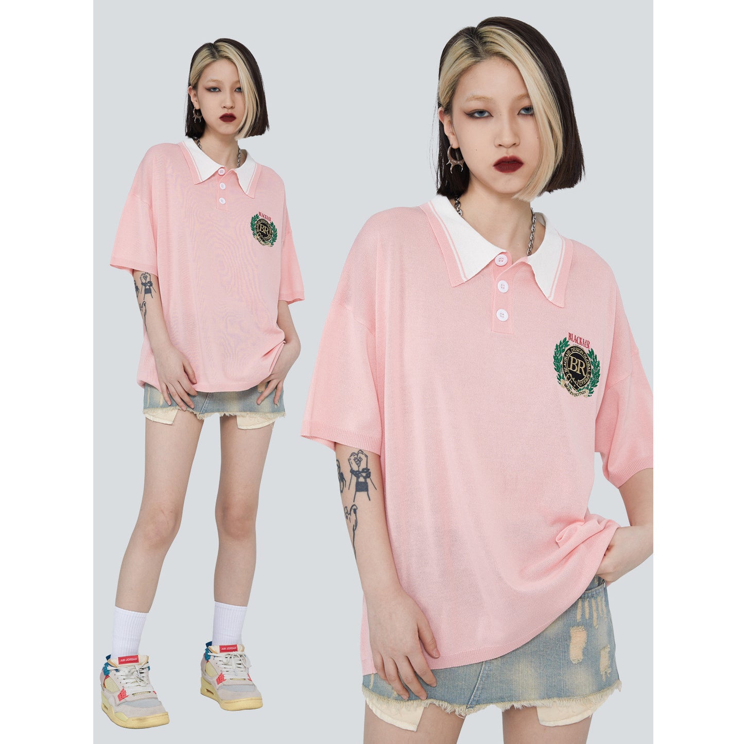 Judith – Vintage Poloshirt met Olijftak Borduurwerk