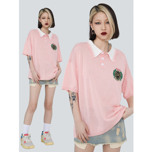 Judith – Vintage Poloshirt met Olijftak Borduurwerk