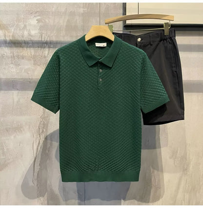 Marcus – Ademend IJs Zijde Poloshirt met Ruiten