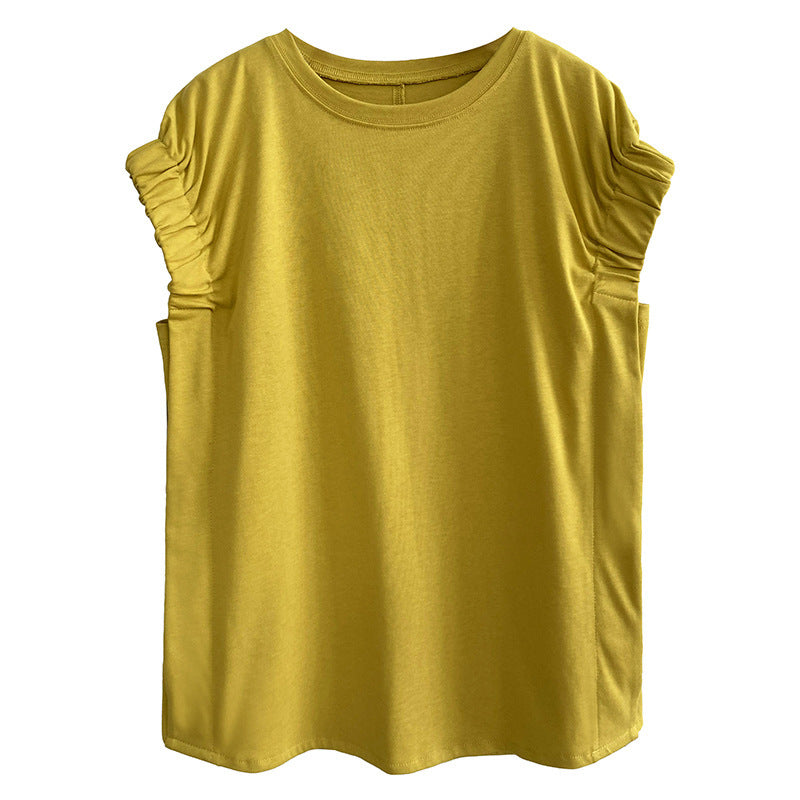 Joan – T-shirt met Smalle Mouwen en Plooien