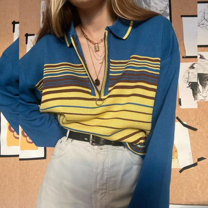 Jacqueline – Vintage Gestreepte Polo met Rits