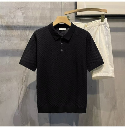 Marcus – Ademend IJs Zijde Poloshirt met Ruiten