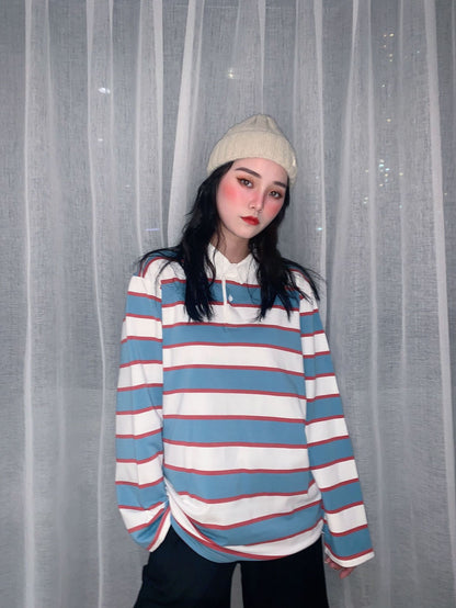 Alison – Gestreepte Retro Polo met Lange Mouwen