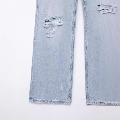 Joanne – Modieuze Decoratieve Wijde Jeans met Gaten