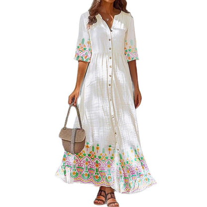 Women's Five Quarter Sleeve Retro Floral Dress