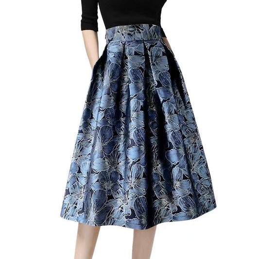 Women's High Waist Slimming Jacquard Midi Skirt