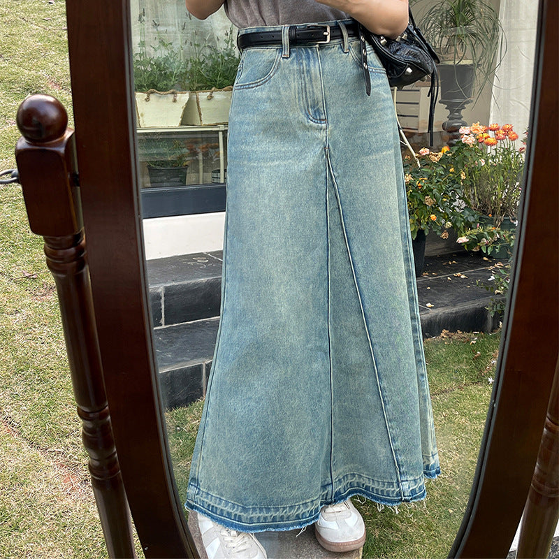 Women's High Waist Retro Denim Skirt