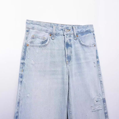 Joanne – Modieuze Decoratieve Wijde Jeans met Gaten