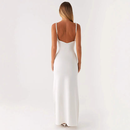 Women's V-neck Backless Bra Sling Midi Dress