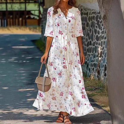 Women's Five Quarter Sleeve Retro Floral Dress