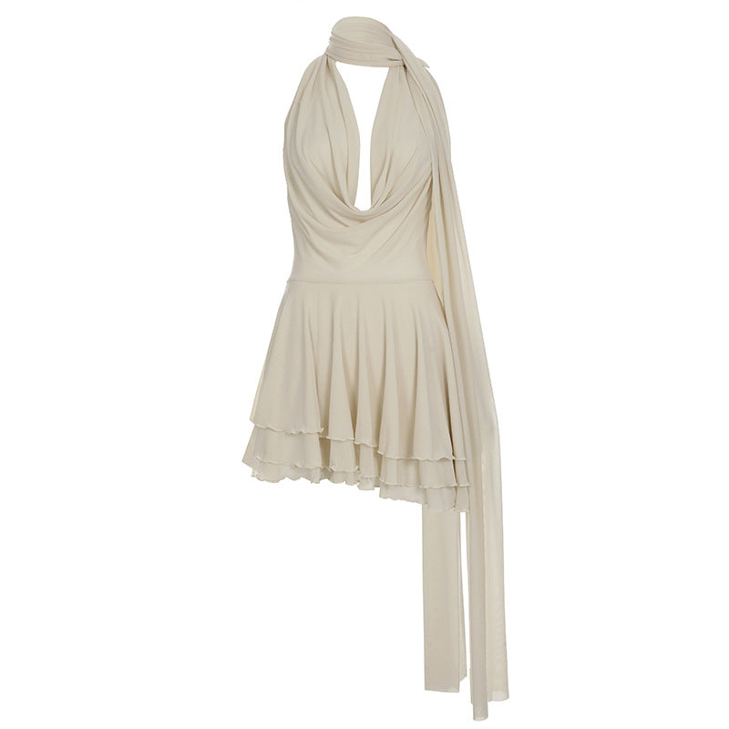 Women's Deep V Swing Collar Halter Ribbon Dress