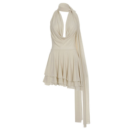 Women's Deep V Swing Collar Halter Ribbon Dress