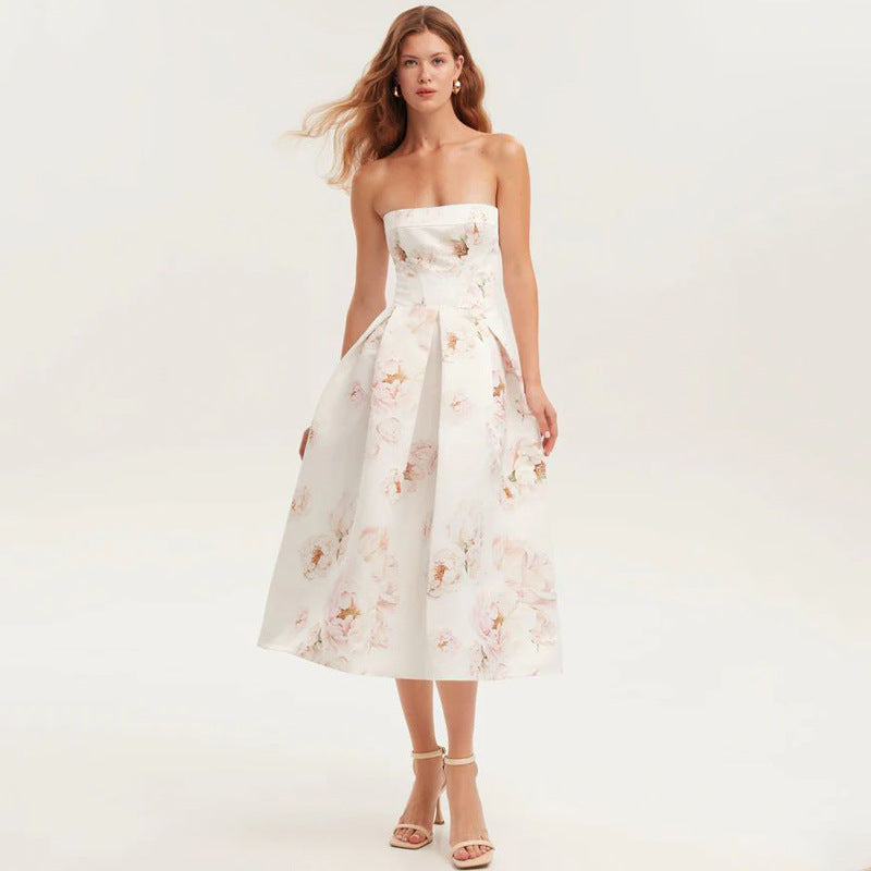 Women's Fashion Personality Floral Strapless Dress