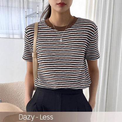 Kathryn – Kleurcontrasterend Ronde Hals T-shirt met Houndstooth Patroon