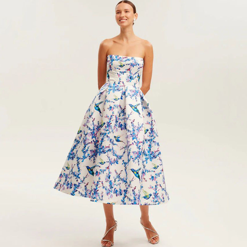 Women's Fashion Personality Floral Strapless Dress