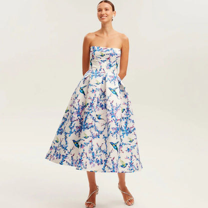 Women's Fashion Personality Floral Strapless Dress
