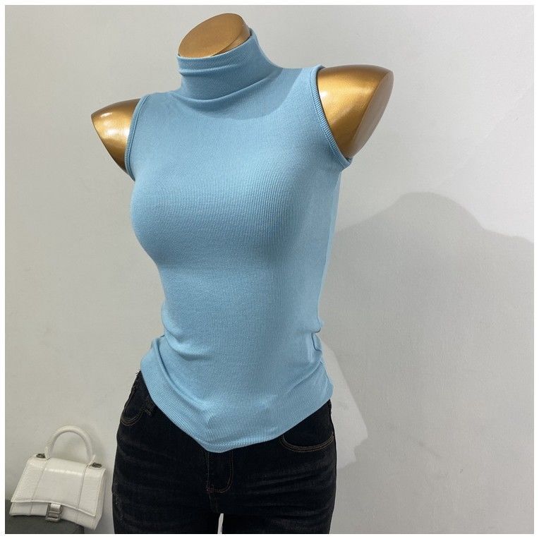Korean Style Half Turtleneck Sleeveless Vest Top