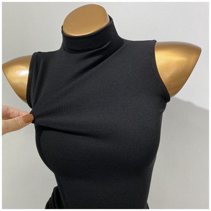 Korean Style Half Turtleneck Sleeveless Vest Top