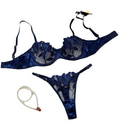 Lace Embroidery Mesh See-through Sexy Lingerie Set