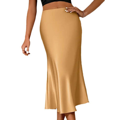 Women's Fashion Solid Color A- Hem Satin Sheath Skirt