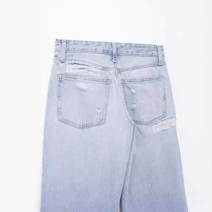 Joanne – Modieuze Decoratieve Wijde Jeans met Gaten