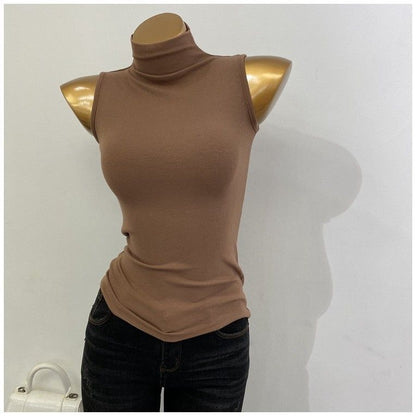 Korean Style Half Turtleneck Sleeveless Vest Top