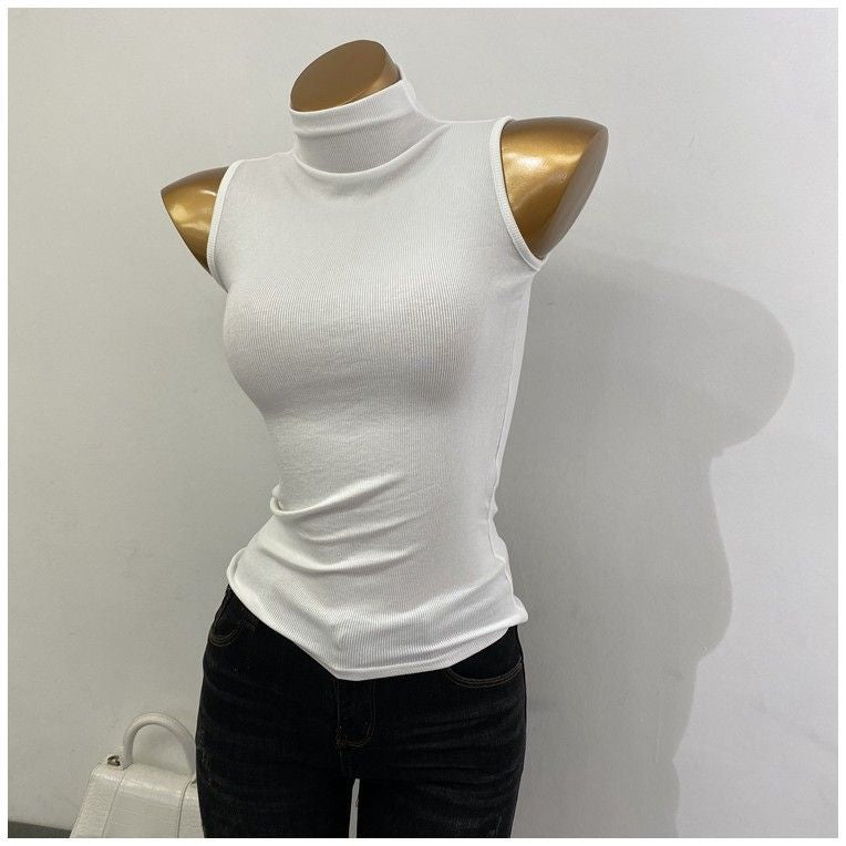 Korean Style Half Turtleneck Sleeveless Vest Top