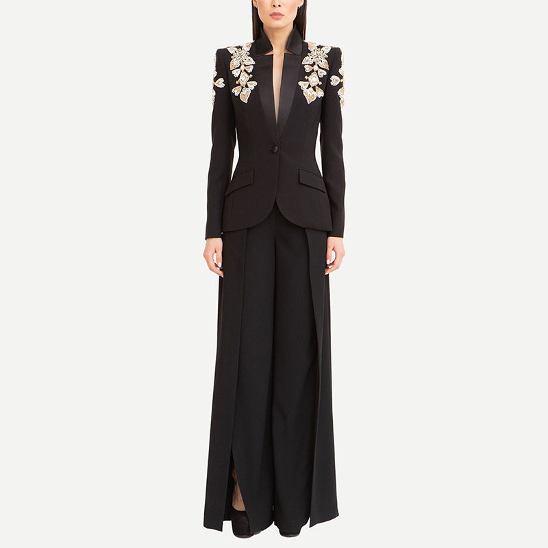 Esme – Elegante Rhinestone Blazer met Split Broek