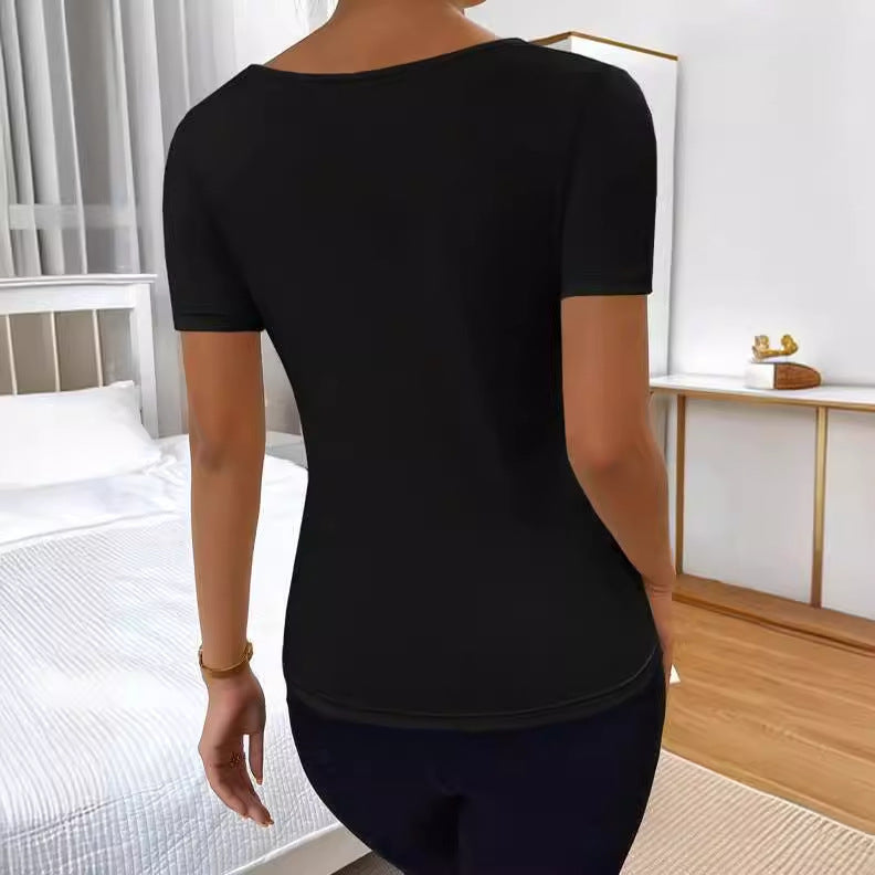 Short Sleeve Round Neck Pleated Women's Fashion Top