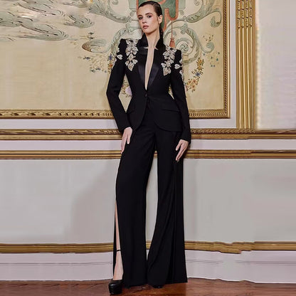 Esme – Elegante Rhinestone Blazer met Split Broek