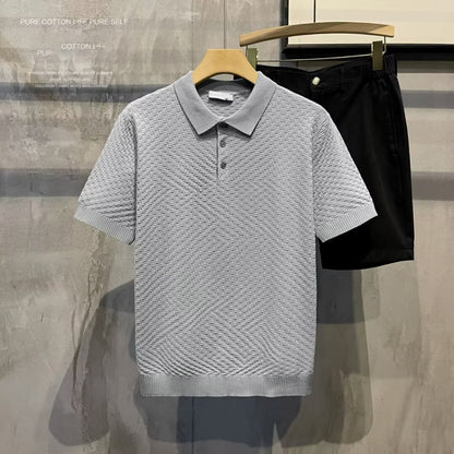 Marcus – Ademend IJs Zijde Poloshirt met Ruiten