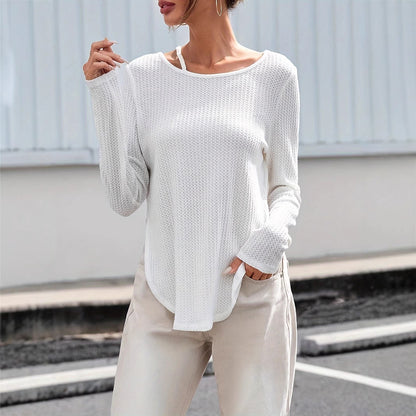 Hayley – Gebogen Onderkant Textuurstof T-shirt