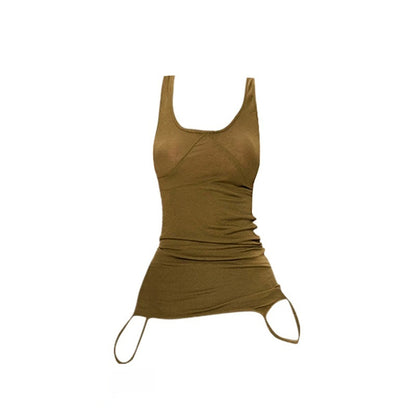Green Knitted Double-strap Vest Slimming Top For Women