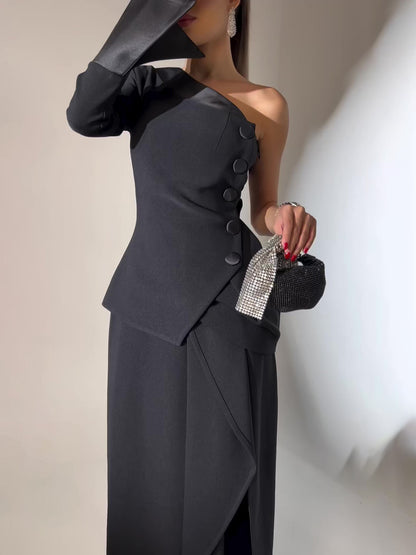 Wendy – Eenstuks Enkelrij Top & Onregelmatige Rok Set