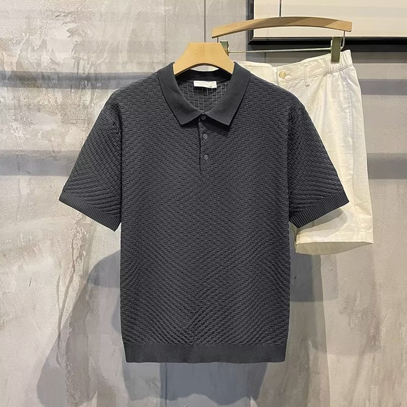 Marcus – Ademend IJs Zijde Poloshirt met Ruiten