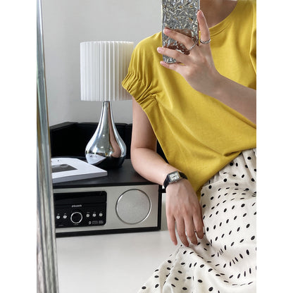 Joan – T-shirt met Smalle Mouwen en Plooien