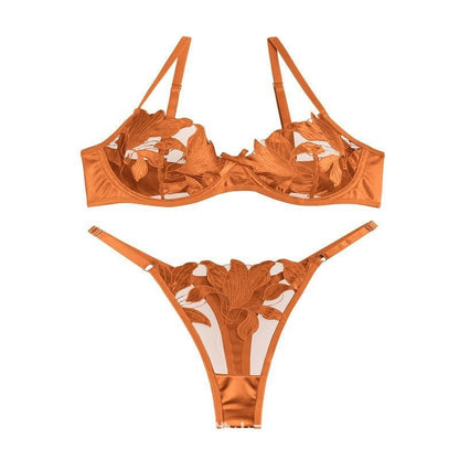 Lace Embroidery Mesh See-through Sexy Lingerie Set