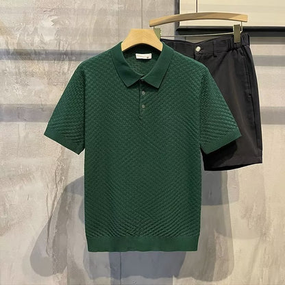Marcus – Ademend IJs Zijde Poloshirt met Ruiten