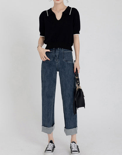 Lynda – Polo Kraag College Stijl IJs Zijde Gebreide T-shirt